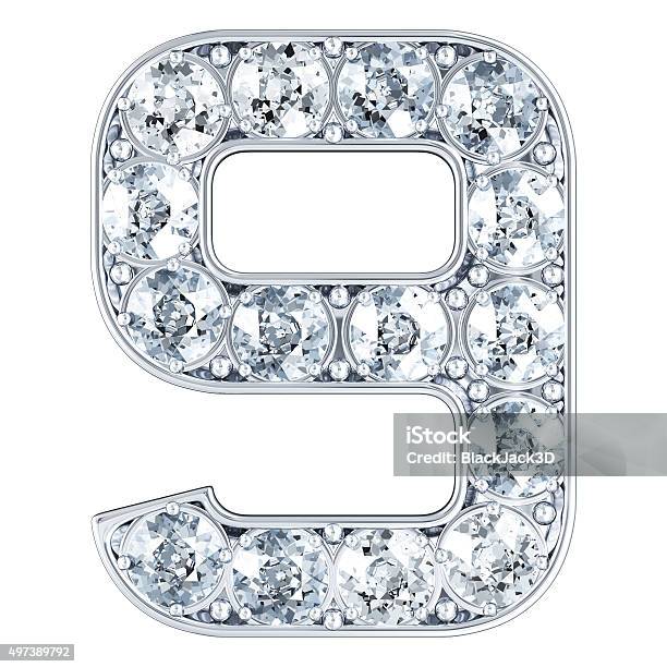 Number 9 With Diamonds Stock Photo - Download Image Now - Jewelry, Number 9, 2015