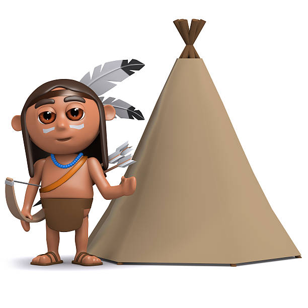 3 d nativo americano indiano con teepee - wigwam tent north american tribal culture indigenous culture foto e immagini stock