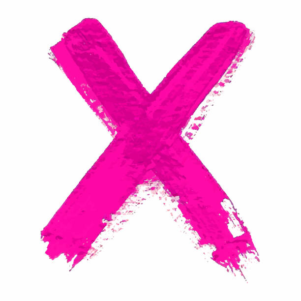 istock X - Pink handwritten letter on white background. Acrylic colors. 497391151