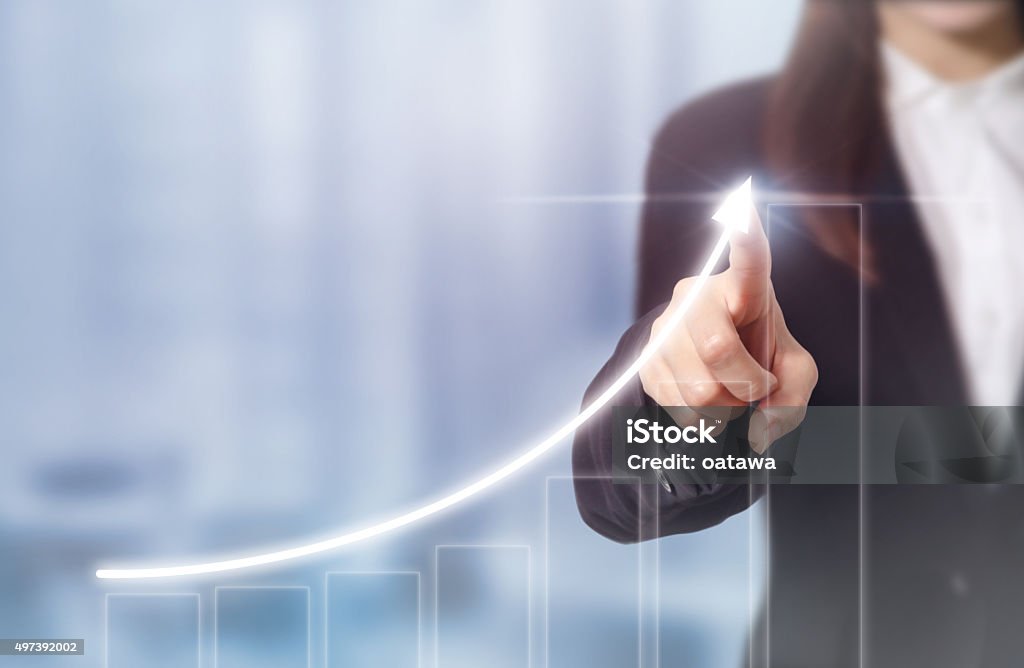 Businessman plan growth Development and growth concept. Businessman plan growth and increase of positive indicators in his business. Efficiency Stock Photo