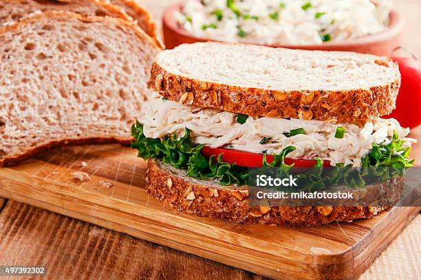 Sandwich With Chicken Salad Tomato Stock Photo - Download Image Now - 2015, Bread, Chicken - Bird