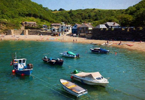 Polkerris Cornwall England near St Austell and Par on a beautiful summer day