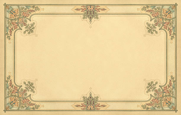 Art Noveau Floral Frame Work Ornaments from: Naturalistics – Coloured templates in English character for ceiling and wall painting for practical use and suitable for every room. Illustrated with 20 chromolithographs. Published in 1899 by Carl Lange (Berlin) victorian frame border stock illustrations