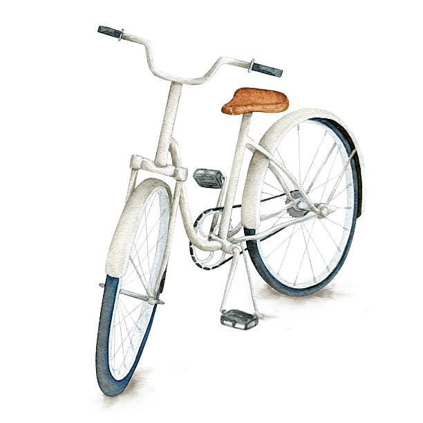 illustrazioni stock, clip art, cartoni animati e icone di tendenza di acquerello bianco bicicletta - riding old old fashioned motion