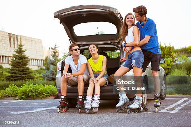 Young People On Rollerblades Stock Photo - Download Image Now - 20-24 Years, Active Lifestyle, Activity