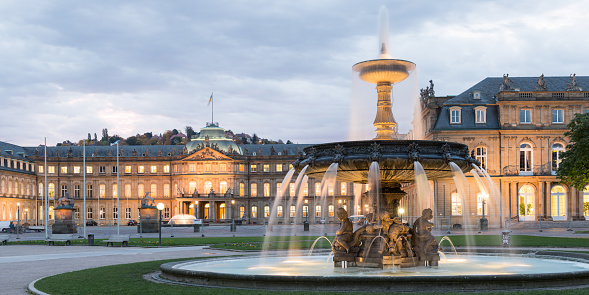 The Schlossplatz City Square in Stuttgart at early morning. HDR Look
