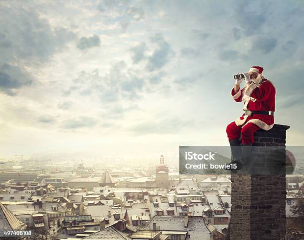 Gazing In The Distance Stock Photo - Download Image Now - Santa Claus, Binoculars, 2015