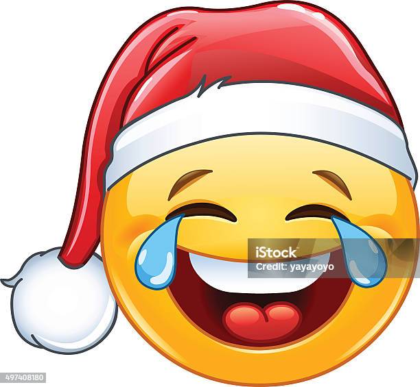 Tears Of Joy Emoticon With Santa Hat Stock Illustration - Download Image Now - Laughing, Santa Claus, Christmas