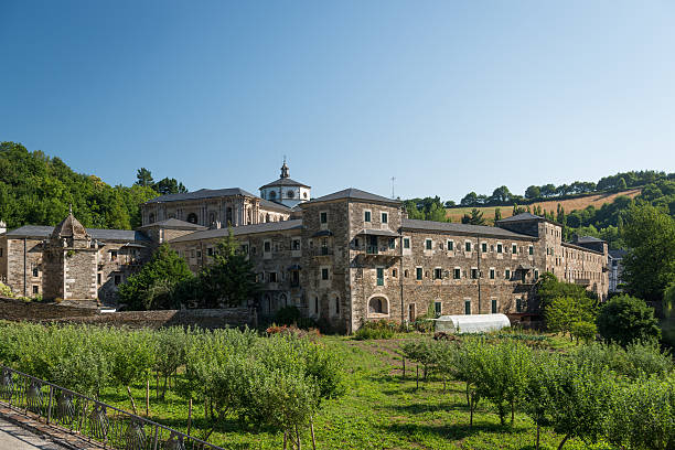 Monastery of Samos Monastery of Samos, an important monastery and important crossing point of the journey of santiago abbey stock pictures, royalty-free photos & images