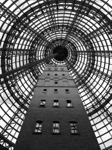 Glass dome covering the heritage factory tower building in downtown Melbourne, AU.