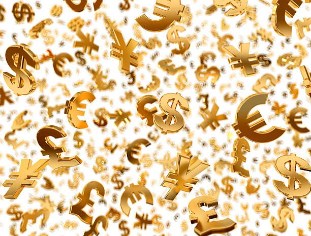 Golden currency symbols raining. Golden currency symbols falling on the white background. british falling pounds stock pictures, royalty-free photos & images
