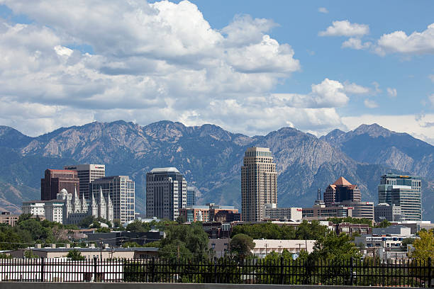 istock Mountains and downtown Salt Lake City Utah copy space 497411507