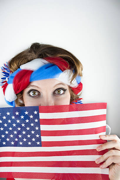 Woman holding American flag