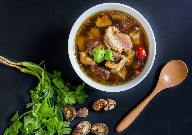 stew of pork and herbal soup, ba kut teh stock photo