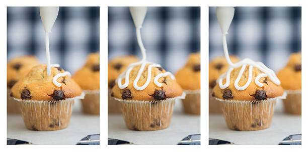 istock Triptych of frosting being put onto home made chocolate chip 497412885