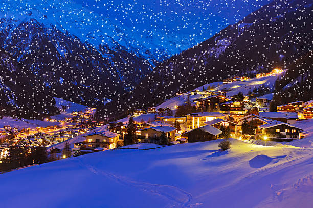 istock Mountains ski resort Solden Austria at sunset 497412894