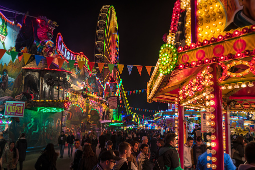 Cologne, Germany - November 01, 2015: Funfair at night.  The fair in Cologne will be visited by numerous people.