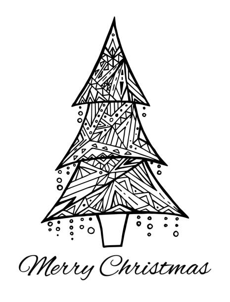 Cartão Com Desenhos Preto E Branco Árvore De Natal E Saudações - Arte  vetorial de stock e mais imagens de Mandala - iStock