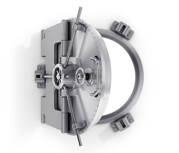 istock Open round door of  bank 497417492