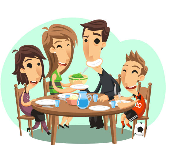 ご家族でのディナー - dining table table cartoon dining点のイラスト素材／クリップアート素材／マンガ素材／アイコン素材