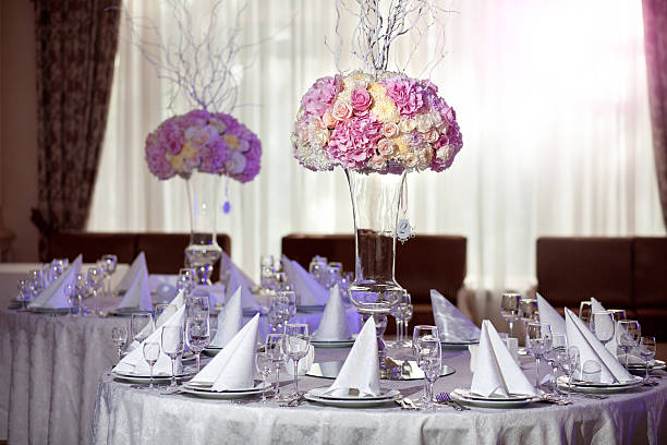 istock Beautiful flowers on table in wedding day. Luxury holiday background. 497418936