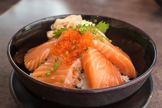 istock Salmon with rice in bowl 497418984
