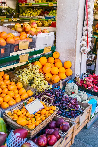 Fruit and vegetable stall in market in Venice, Italy