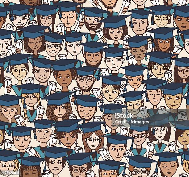 Graduation Hand Drawn Seamless Pattern In Colour Stock Illustration - Download Image Now - Graduation, Alumni, University