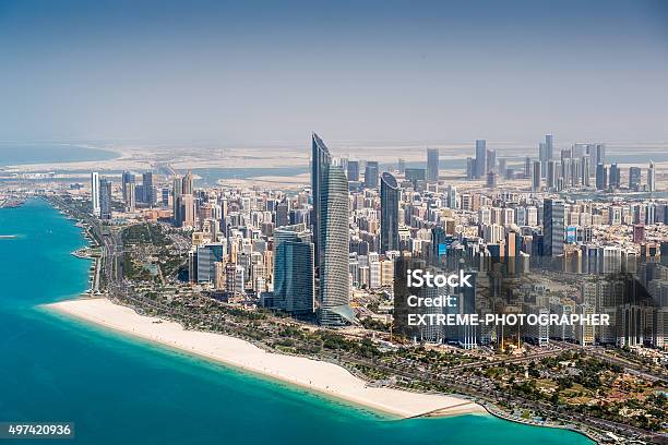 Abu Dhabi Skyscrapers Viewed From The Sky Stock Photo - Download Image Now - Abu Dhabi, Aerial View, Urban Skyline