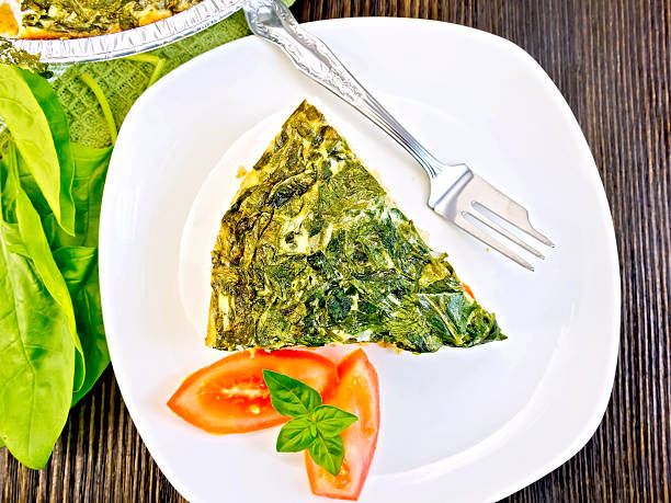 istock Pie celtic with spinach and tomato in plate top 497421898