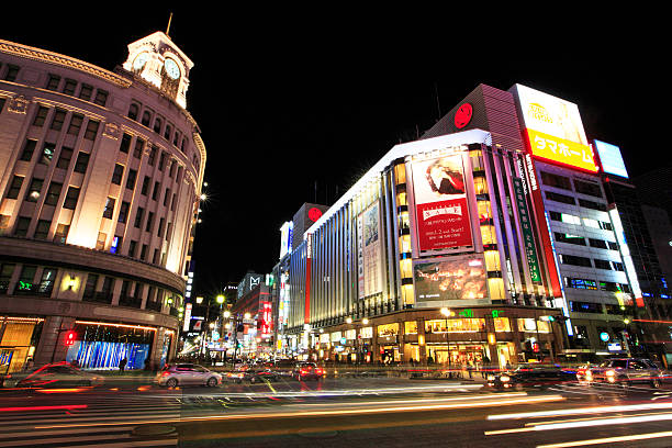 Evening View of Ginza 4-chome stock photo