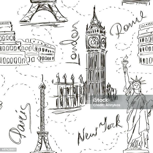 Seamless Pattern Di Simboli Architettonici - Immagini vettoriali stock e altre immagini di Disegnare - Disegnare, New York - Città, Statua della Libertà - New York