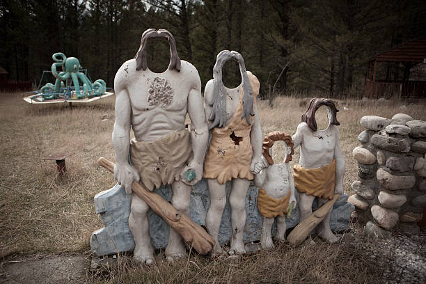Deserted cut outs at an abandoned amusement park