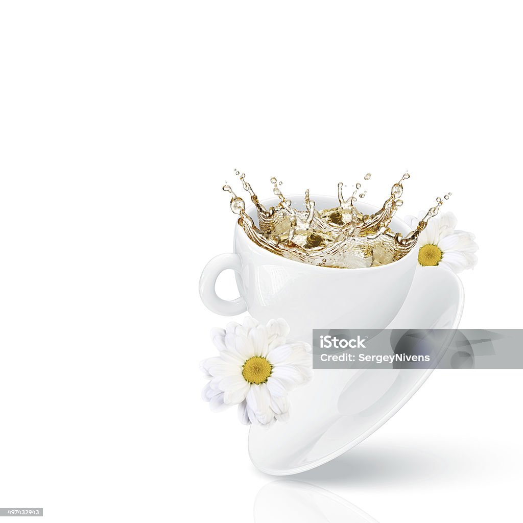 Cup of tea cup of chamomile tea against white background Breakfast Stock Photo