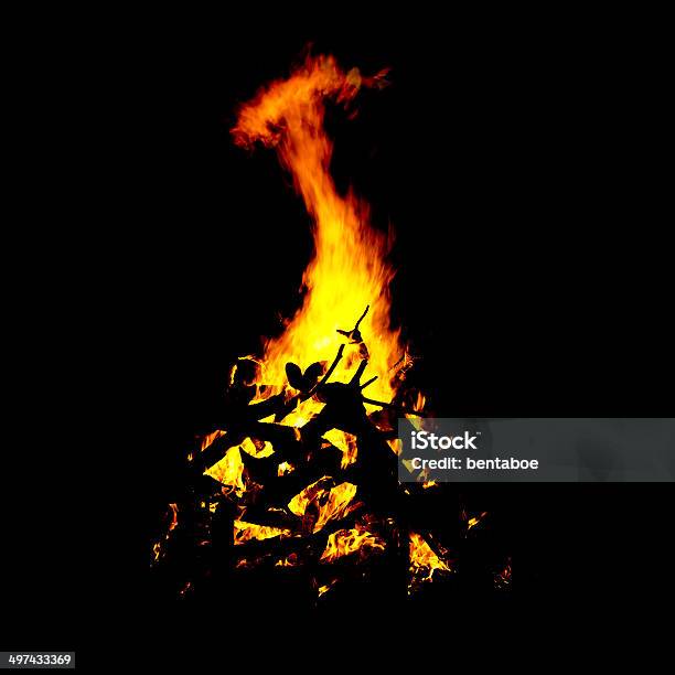 Large Orange Flame Over Black Background Stock Photo - Download Image Now - Abstract, Accidents and Disasters, Backgrounds