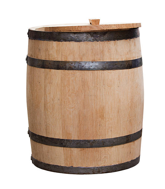 istock oak barrels with iron rings on a white background 497433633