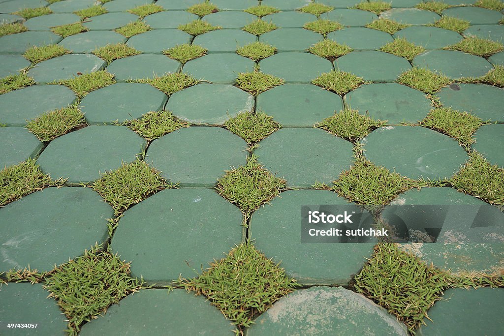 design of eco flooring design of eco flooring use from cement block and green grass City Stock Photo