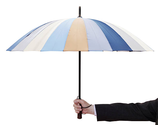 istock male hand hold open striped umbrella 497434355