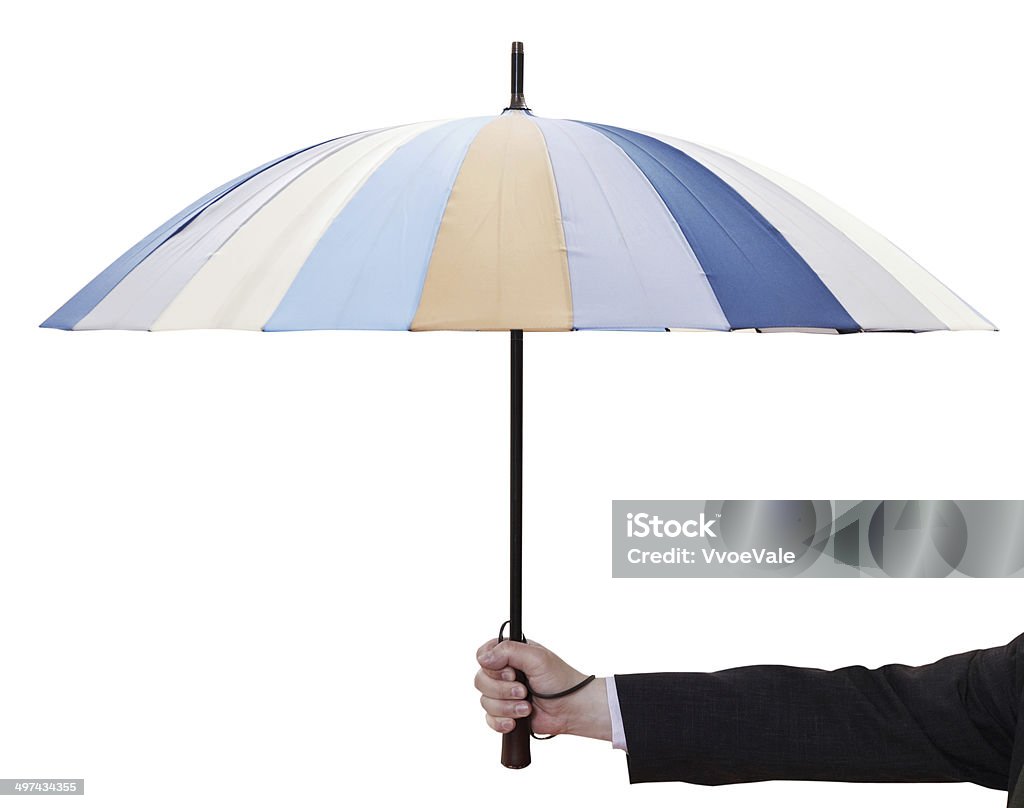 Mężczyzna Ręka trzymać otwarte striped Parasol - Zbiór zdjęć royalty-free (Akcesorium osobiste)