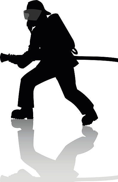 Firefighter Silhouette of a firefighter in action firefighter stock illustrations