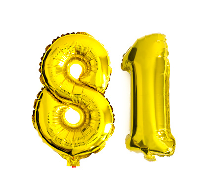 Number 81 written with foil balloons