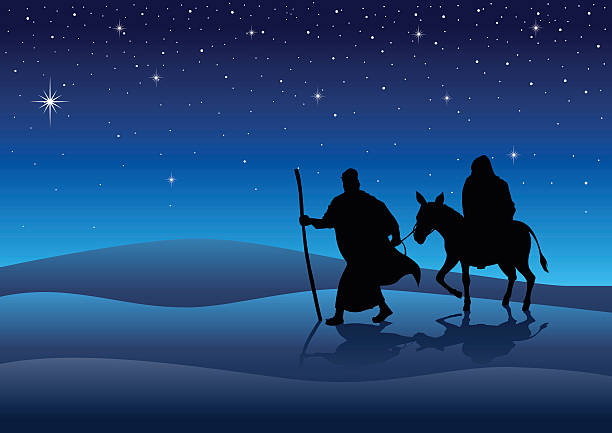 Mary And Joseph Silhouette illustration of Mary and Joseph, journey to Bethlehem, for Christmas theme burro stock illustrations