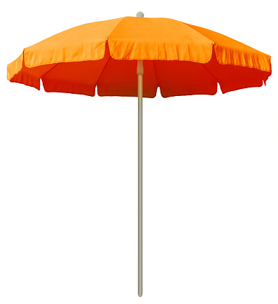 Orange beach umbrella isolated on white. Clipping path included.