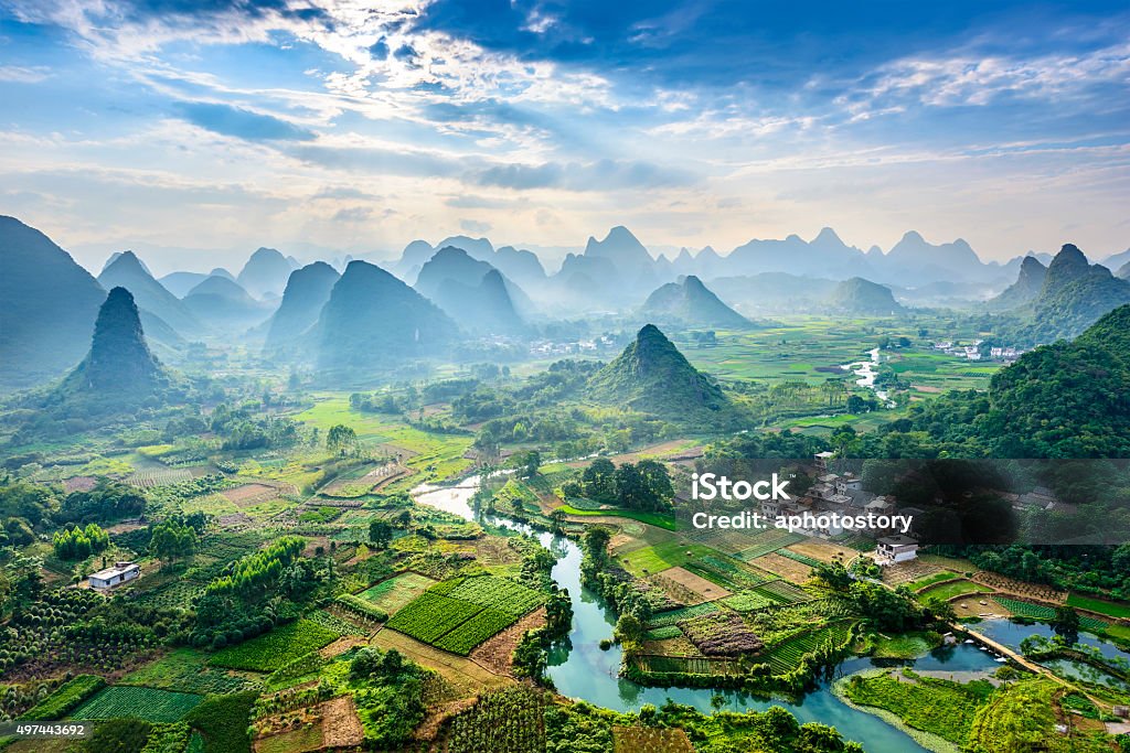 Landscape of Guilin Landscape of Guilin, Li River and Karst mountains. Located near Yangshuo County, Guilin City, Guangxi Province, China. China - East Asia Stock Photo