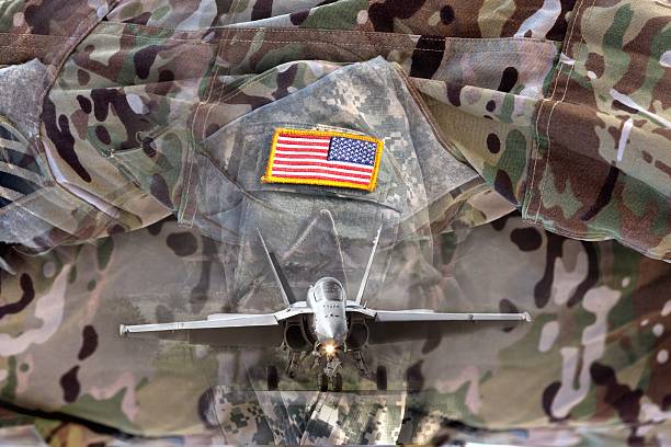 Double Exposure uniform of a soldier and fighter militaryDouble Exposure uniform of a soldier and fighter military