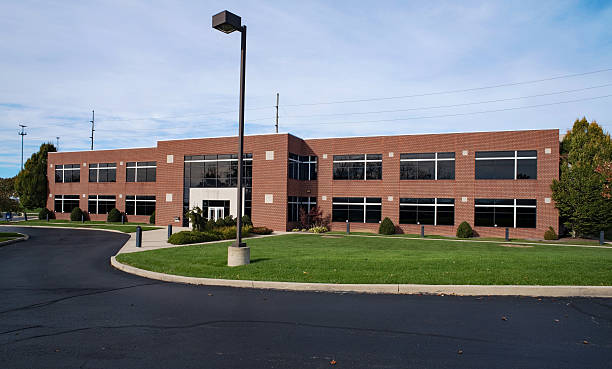 Contemporary Red Brick Building with Lamplight
