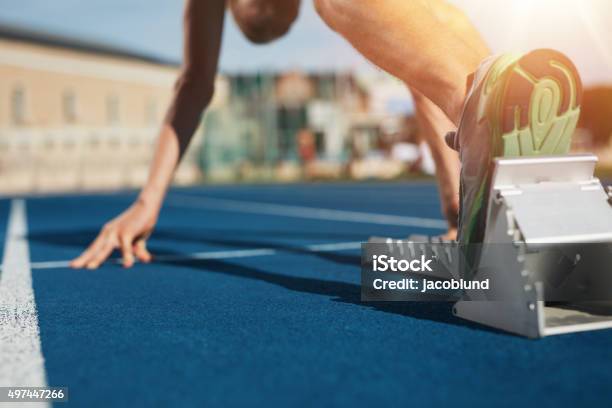 Sprint Start On Race Track Stock Photo - Download Image Now - Starting Line, Beginnings, Track Starting Block