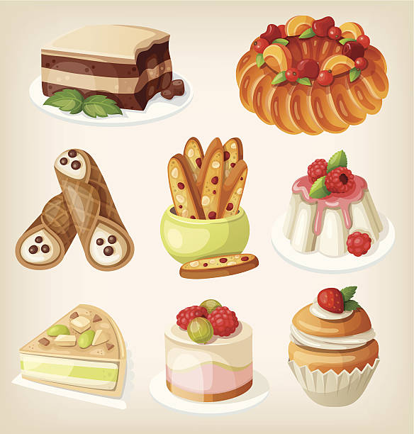 набор итальянских десертов - biscotti italian culture cookie restaurant stock illustrations