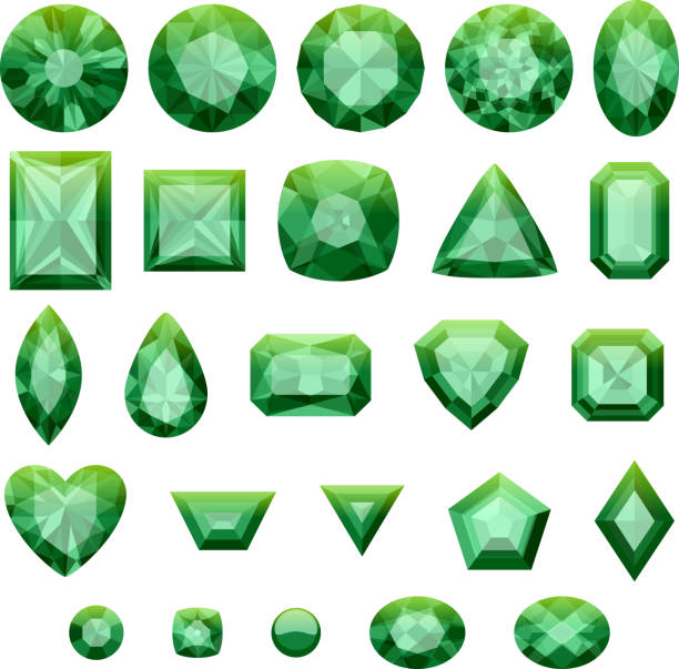 Set of realistic green jewels. Green emeralds Set of realistic green jewels. Colorful gemstones. Green emeralds isolated on white background. emerald stock illustrations