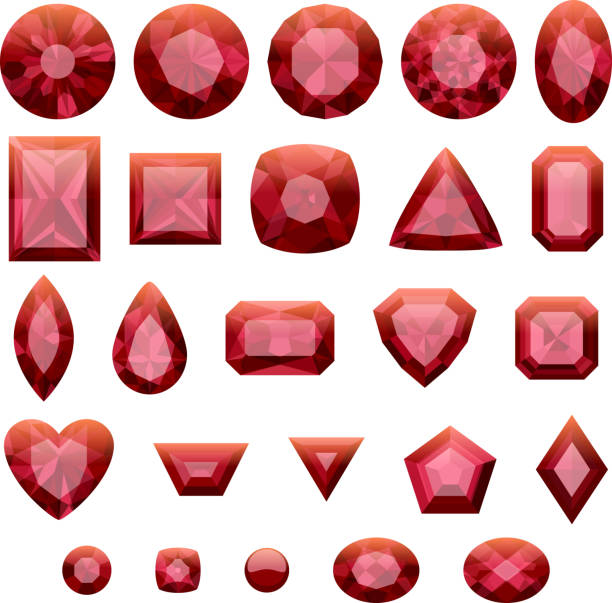 satz von realistischen rote juwelen. rubinen isoliert - rubinrot stock-grafiken, -clipart, -cartoons und -symbole